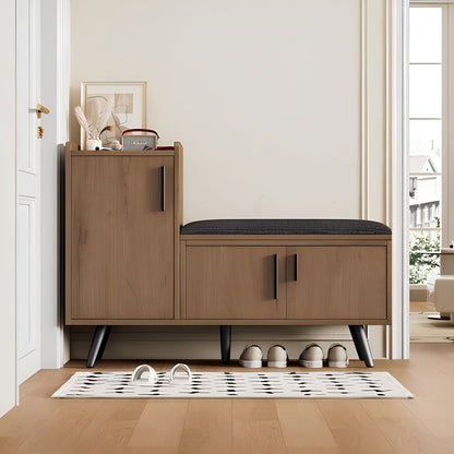 Wooden shoe cabinet with bench in a room setting