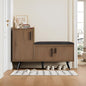 Wooden shoe cabinet with bench in a room setting