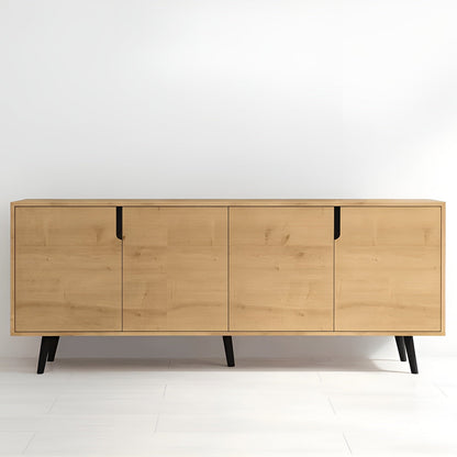 Wooden sideboard with black legs on a white background