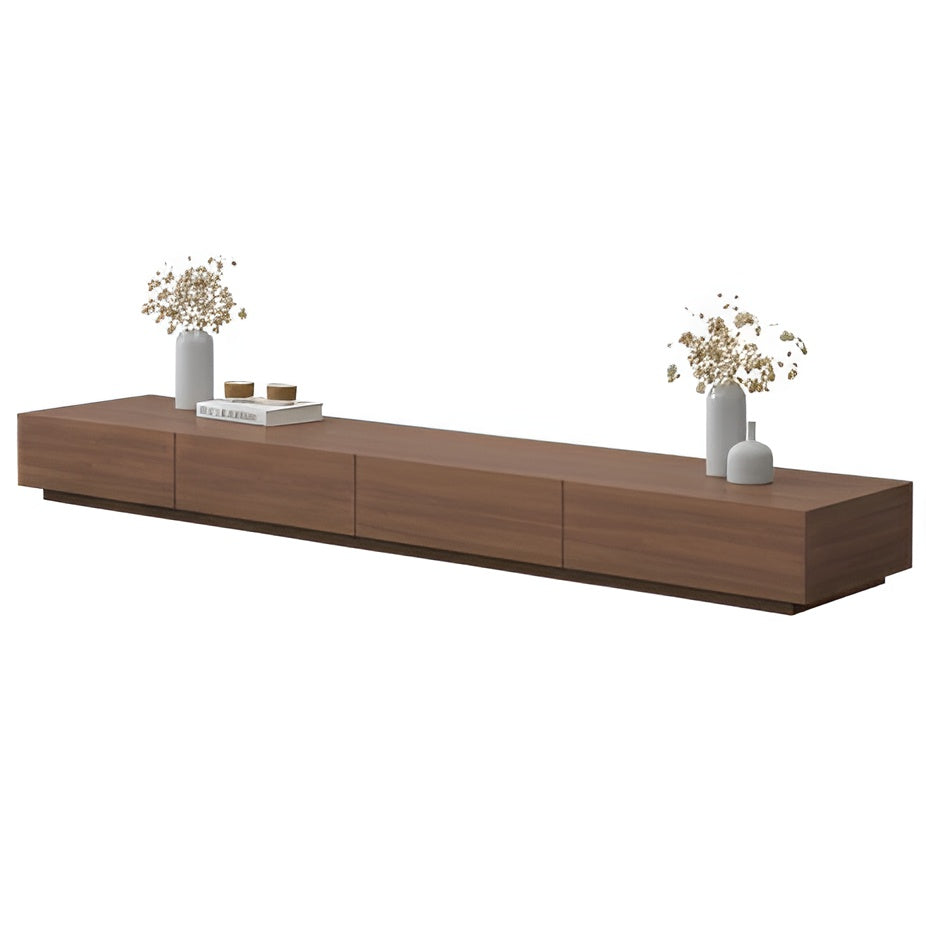 Wooden TV stand with decorative items on a white background