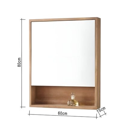 Wooden mirror with dimensions labeled on a white background
