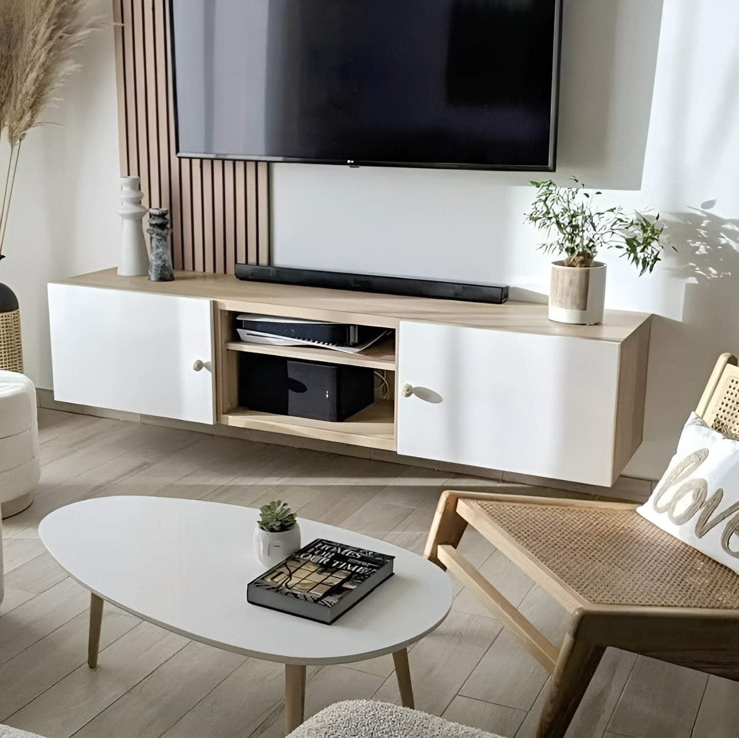 وحدة تلفزيون معلقة بيضاء - 160 × 35 × 35 سم | HTV14