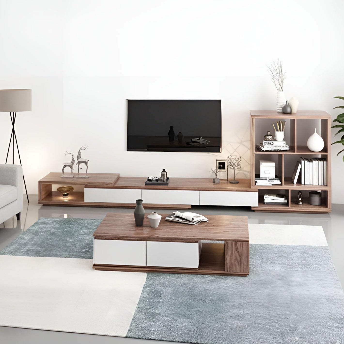 طقم غرفة معيشة خشبي وأبيض - ٣٠٠ × ٤٠ × ٤٠ سم | SET46 