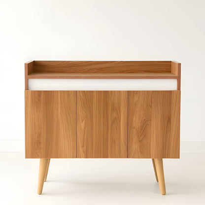 Wooden cabinet with white interior on a white background