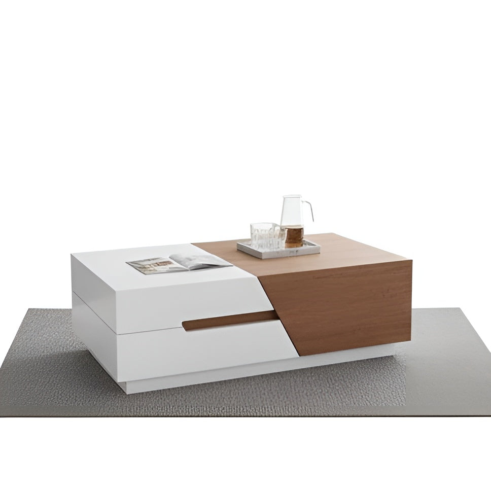 Modern coffee table with wooden and white design on a neutral background