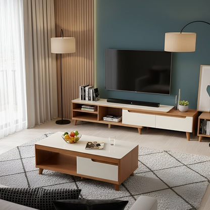 Modern living room with a TV, sofa, and coffee table.