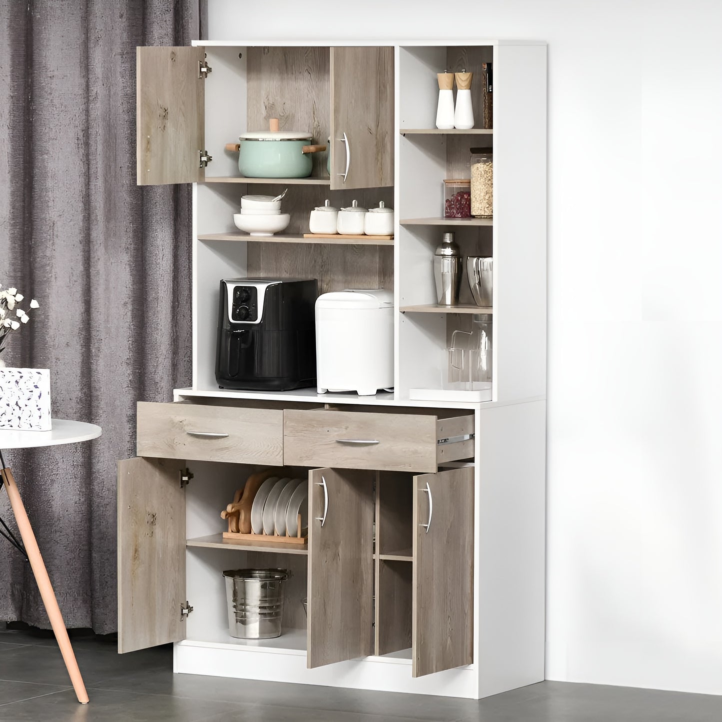 ركن قهوة أبيض وخشب - 190 × 100 × 40 سم | Cc4