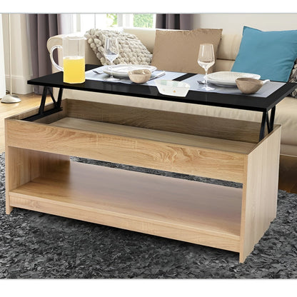 Coffee table with lift-top feature in a living room setting