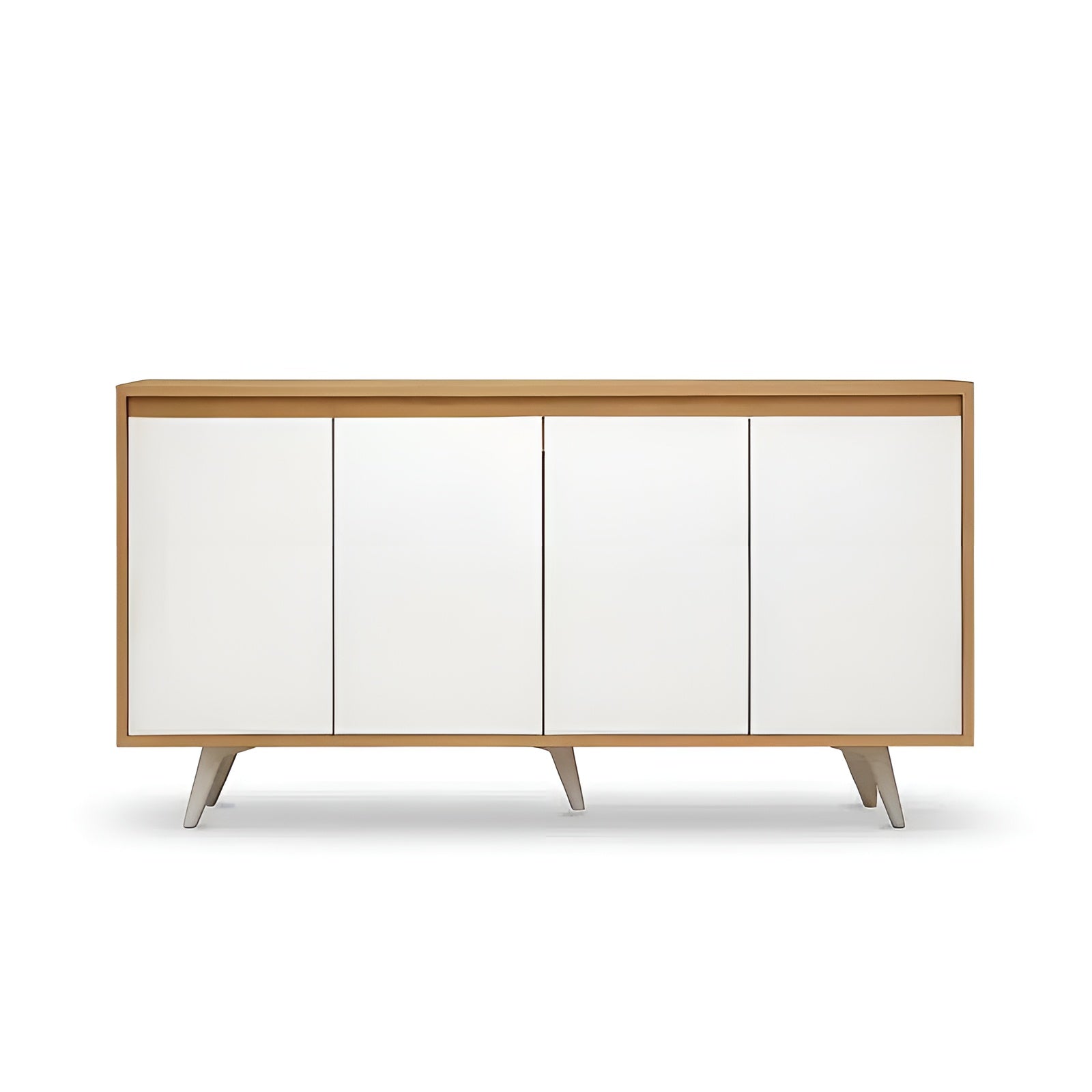 Wooden sideboard with white doors on a white background