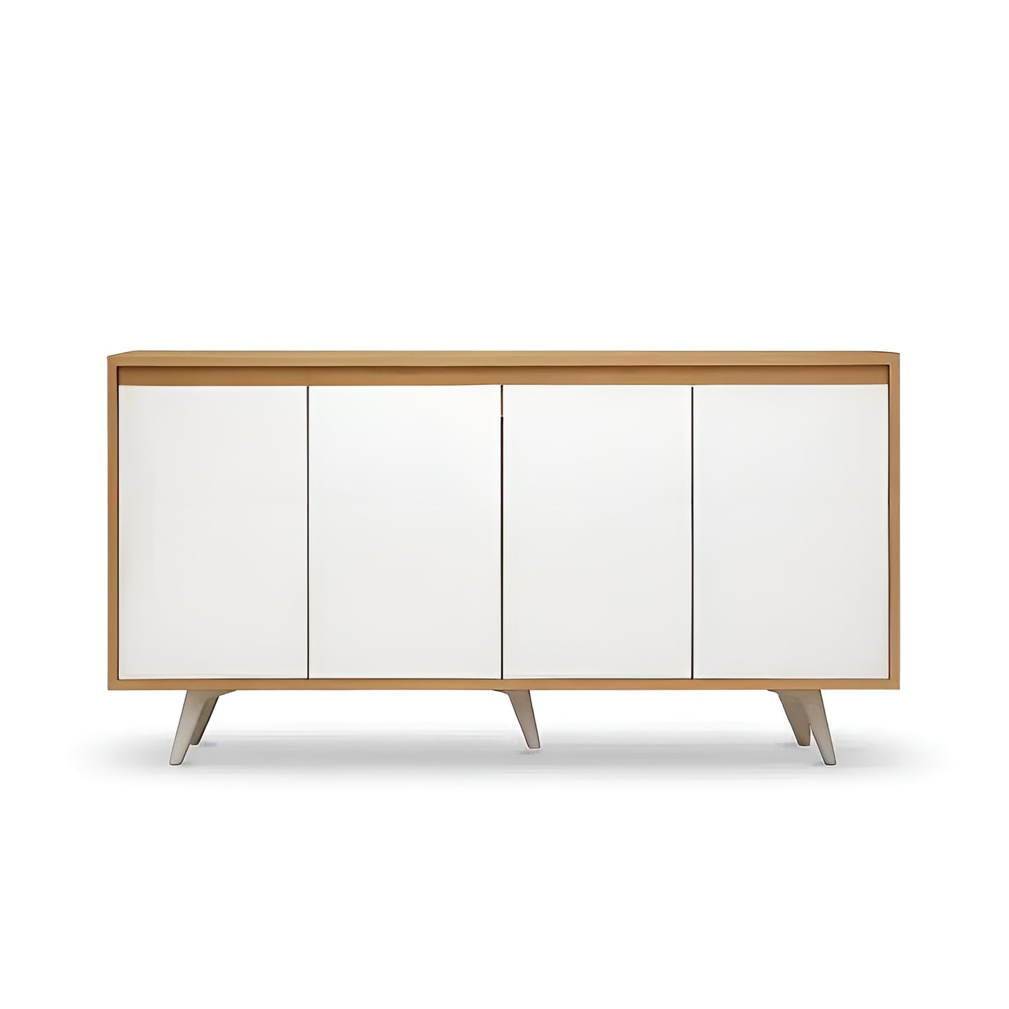 Wooden sideboard with white doors on a white background