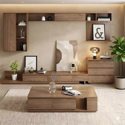 Modern living room with wooden furniture and decor