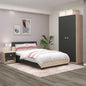 Modern bedroom with a bed, nightstands, and a wardrobe.