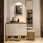 Modern interior with a shoe cabinet, mirror, and decorative elements.