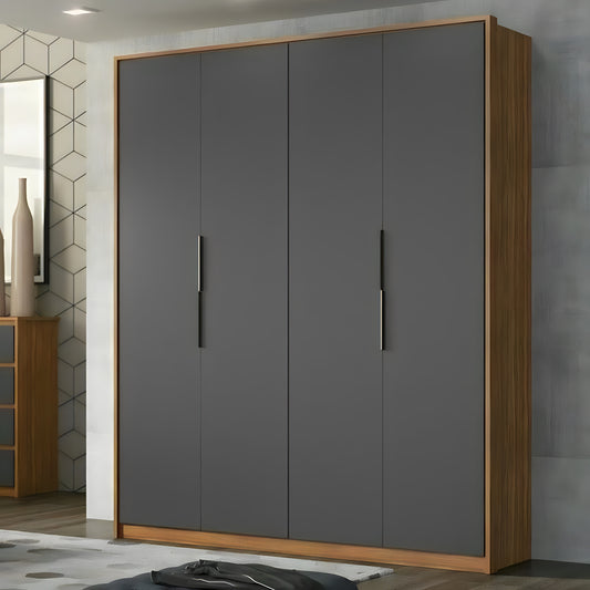 Gray wardrobe with wooden frame in a room setting