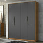 Gray wardrobe with wooden frame in a room setting