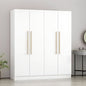 White wardrobe with wooden handles in a minimalistic room.