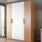 Wooden wardrobe with white panels in a room setting