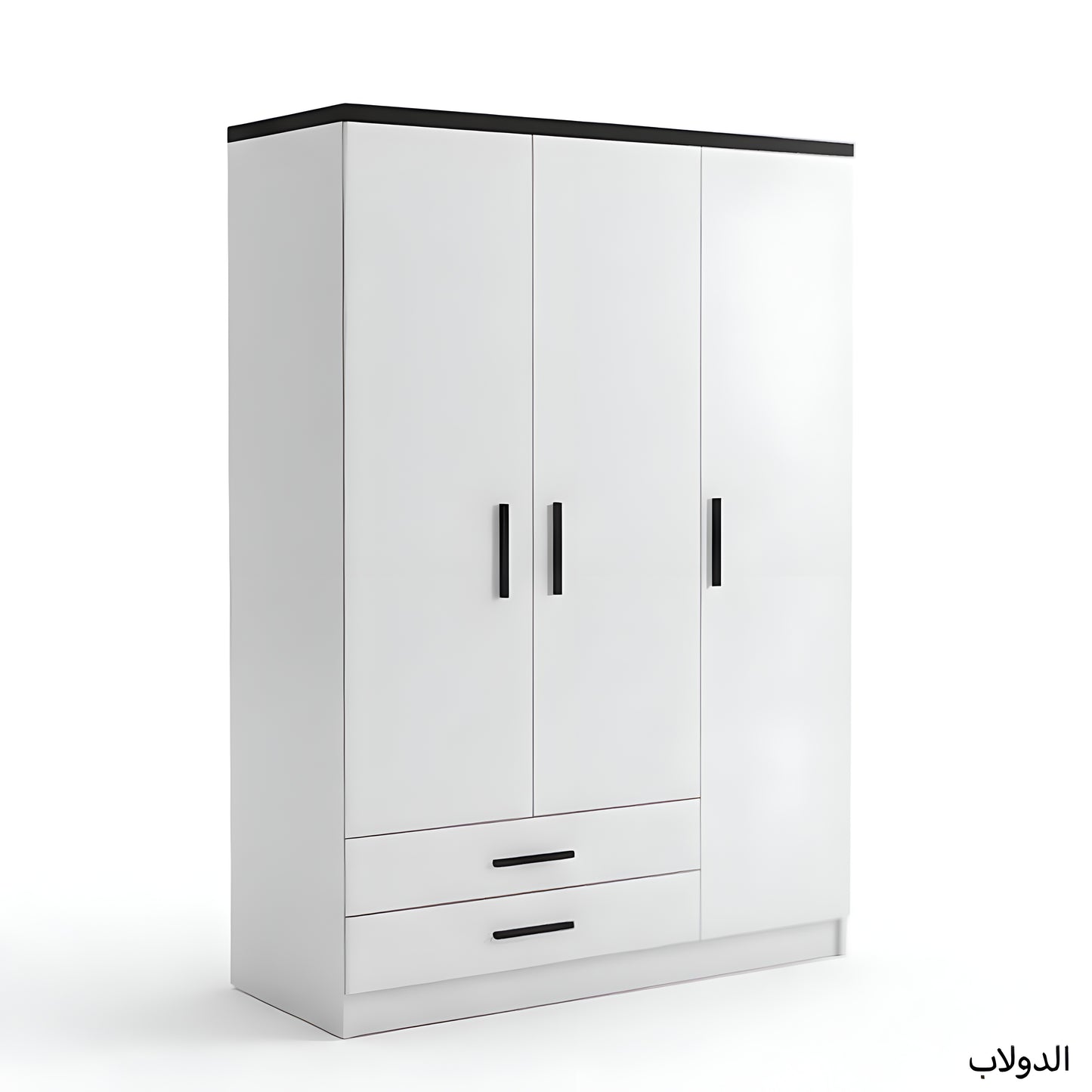White wardrobe with black handles on a white background