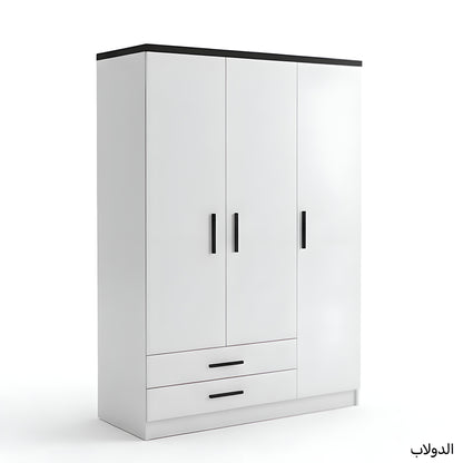 White wardrobe with black handles on a white background