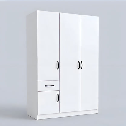 White wardrobe with two doors and two drawers on a light gray background