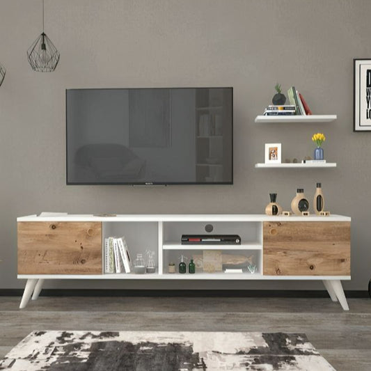 Tv Unit White & Wooden - 180 x 40 x 40 cm | TV28