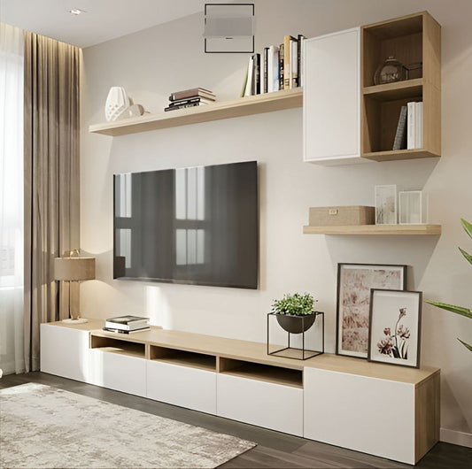 Tv Unit White & Wooden - 220 x 40 x 40 cm | TV48