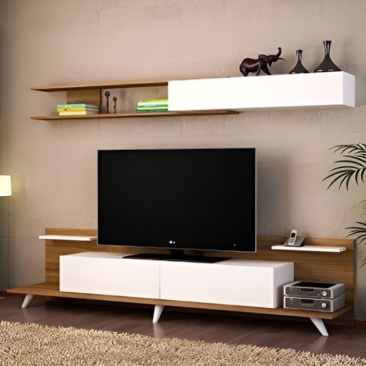 Tv Unit White & Wooden - 180 x 40 x 40 cm | TV54