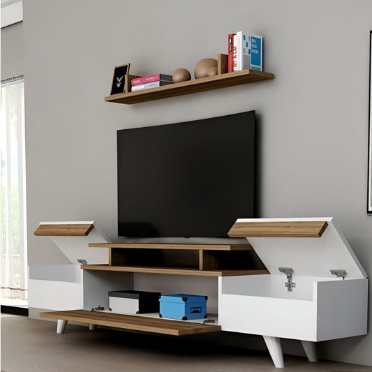 Tv Unit White & Wooden - 160 x 40 x 40 cm | TV55