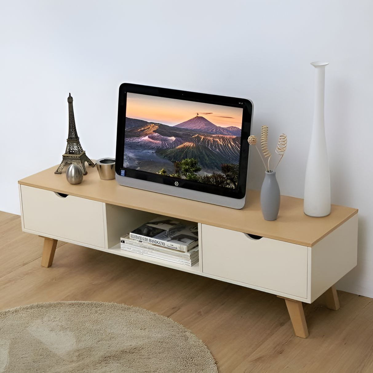 Tv Unit White & Wooden - 160 x 40 x 40 cm | TV70