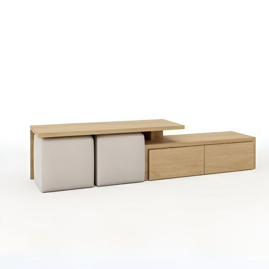 Tv Unit White & Wooden - 200 x 40 x 40 cm | TV100