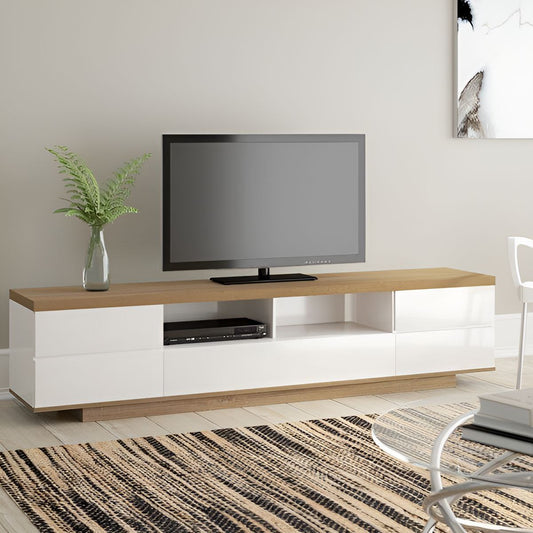 Tv Unit White & Wooden - 220 x 40 x 40 cm | TV106