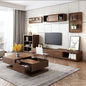 Modern living room with wooden furniture, TV, and decor elements.