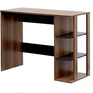 Wooden desk with shelves on a white background