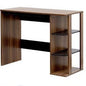 Wooden desk with shelves on a white background