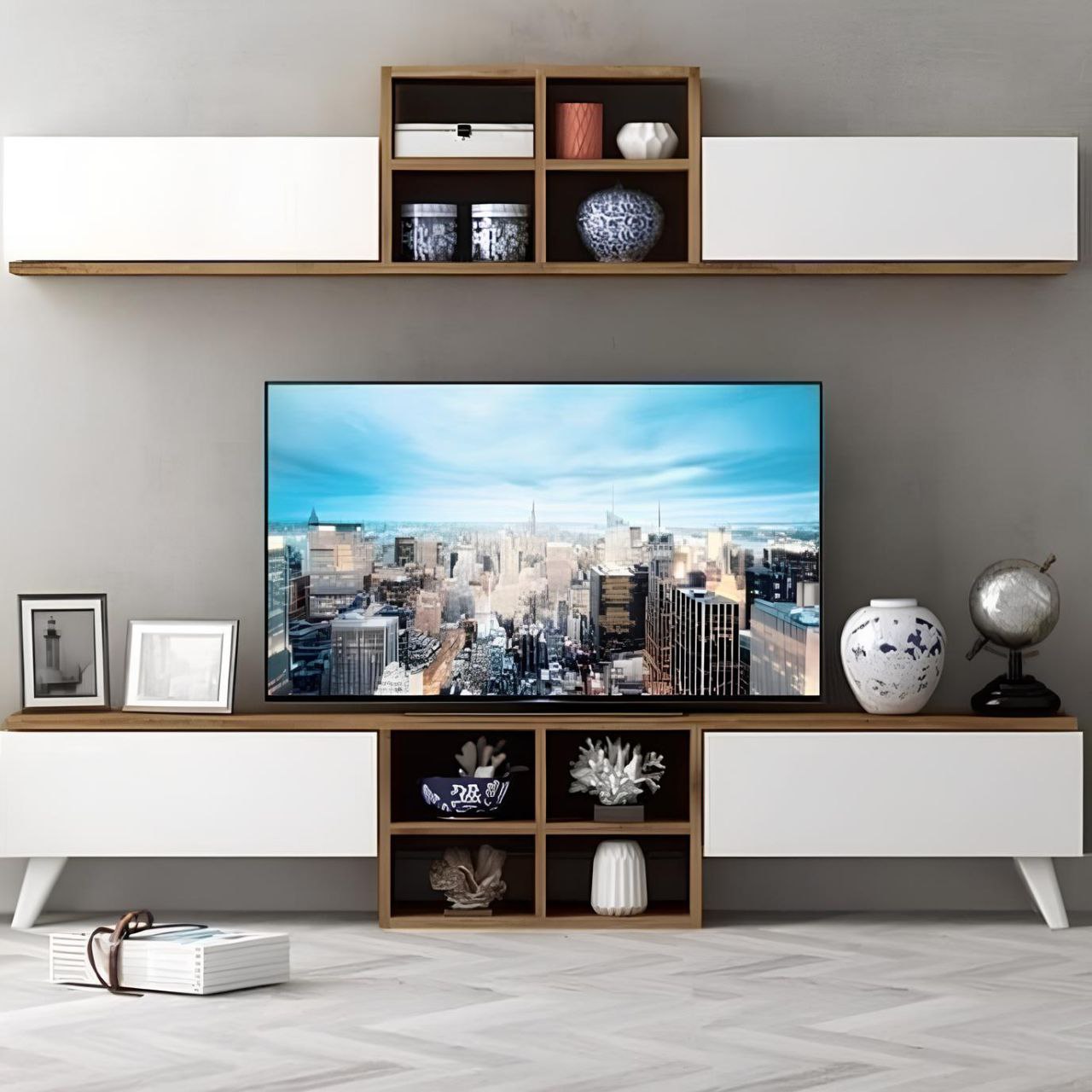وحدة تلفزيون باللونين الأبيض والبني - ٢٢٠ × ٤٠ × ٤٠ سم | TV29 