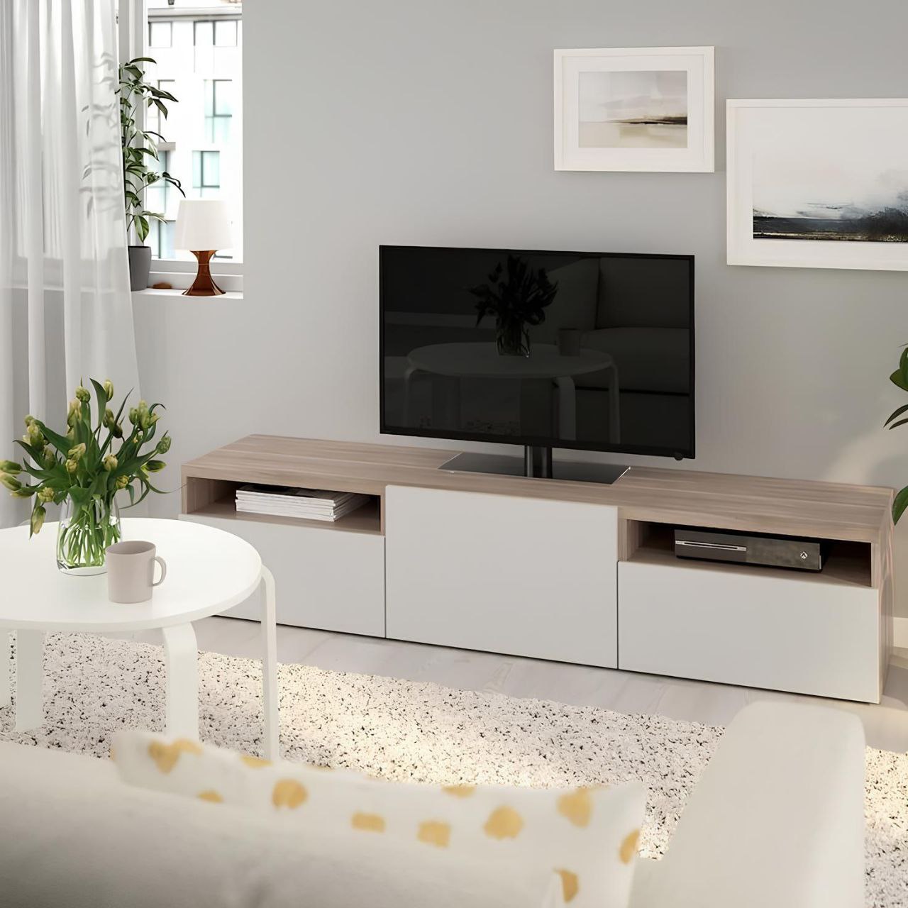 Tv Unit White & Wooden - 160 x 40 x 40 cm | TV59