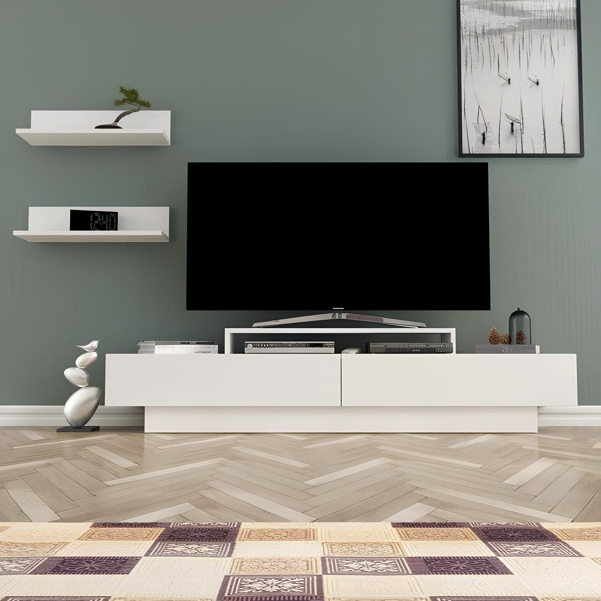 Tv Unit White & Wooden - 180 x 40 x 40 cm | TV10
