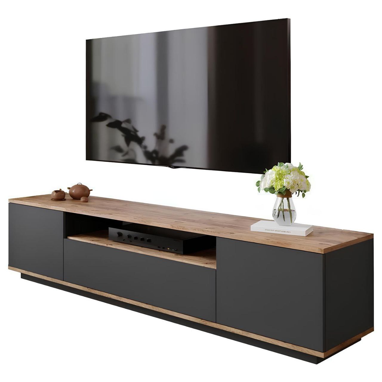 Tv Unit Black & Wooden - 180 x 30 x 40 cm | TV2