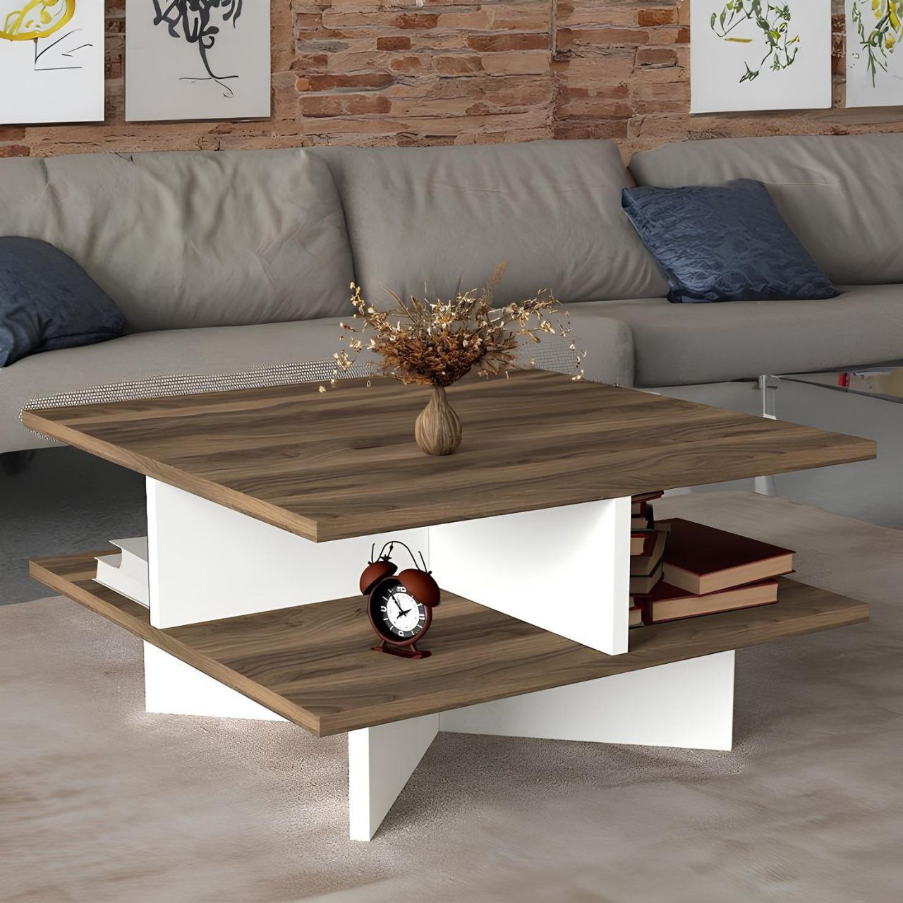 Table Unit White & Wooden - 80 x 80 x 40 cm | TA75