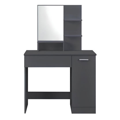 Black vanity desk with mirror on a white background