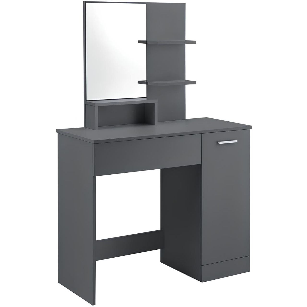 Gray vanity desk with mirror on a white background