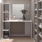 Modern bathroom vanity with shelves and mirror