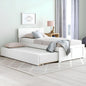 White bed with storage drawers in a bedroom setting