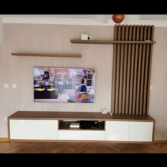 وحدة تلفزيون معلقة باللونين البني والأبيض - 200 × 30 × 35 سم | HTV6 