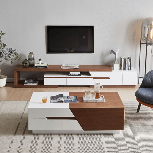 Living Room Set White & Brown - 220 x 40 x 40 cm | SET14
