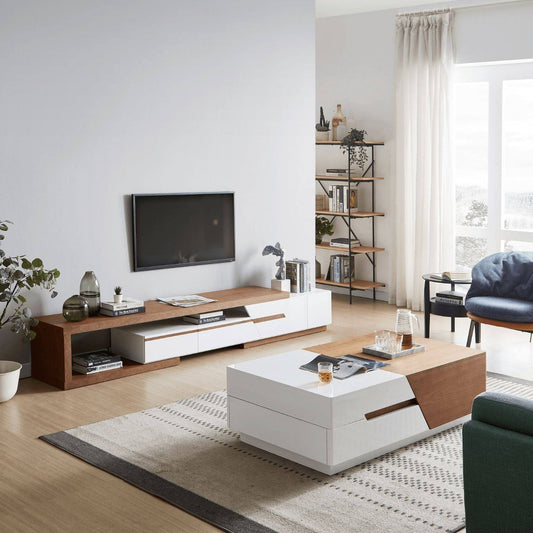 Living Room Set White & Wooden - 220 x 40 x 40 cm | SET33