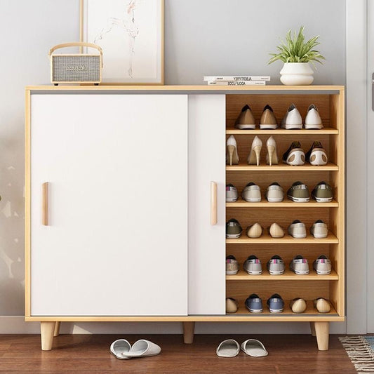Shoe Closet White & Wooden - 120 x 40 x 100 cm | SU73