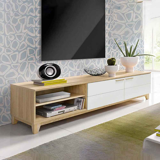 Tv Unit White & Wooden - 180 x 40 x 40 cm | TV65