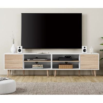 Tv Unit White & Wooden - 200 x 40 x 40 cm | TV96